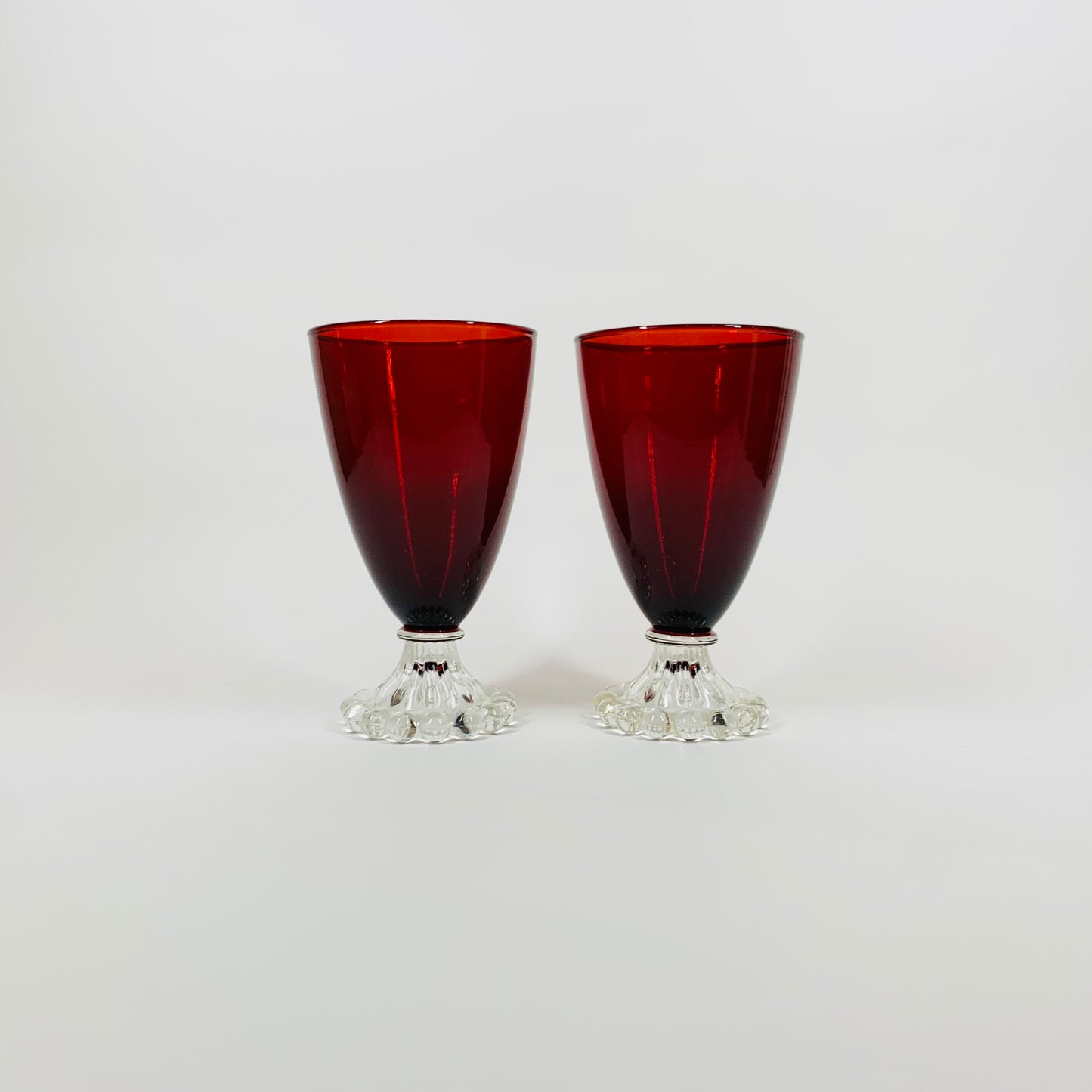 1950s ANCHOR HOCKING BERWICK BUBBLE FOOT RUBY GLASSES