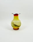 1970s ITALIAN EMPOLI ORANGE CASED END OF DAY GLASS RUFFLE RIM VASE