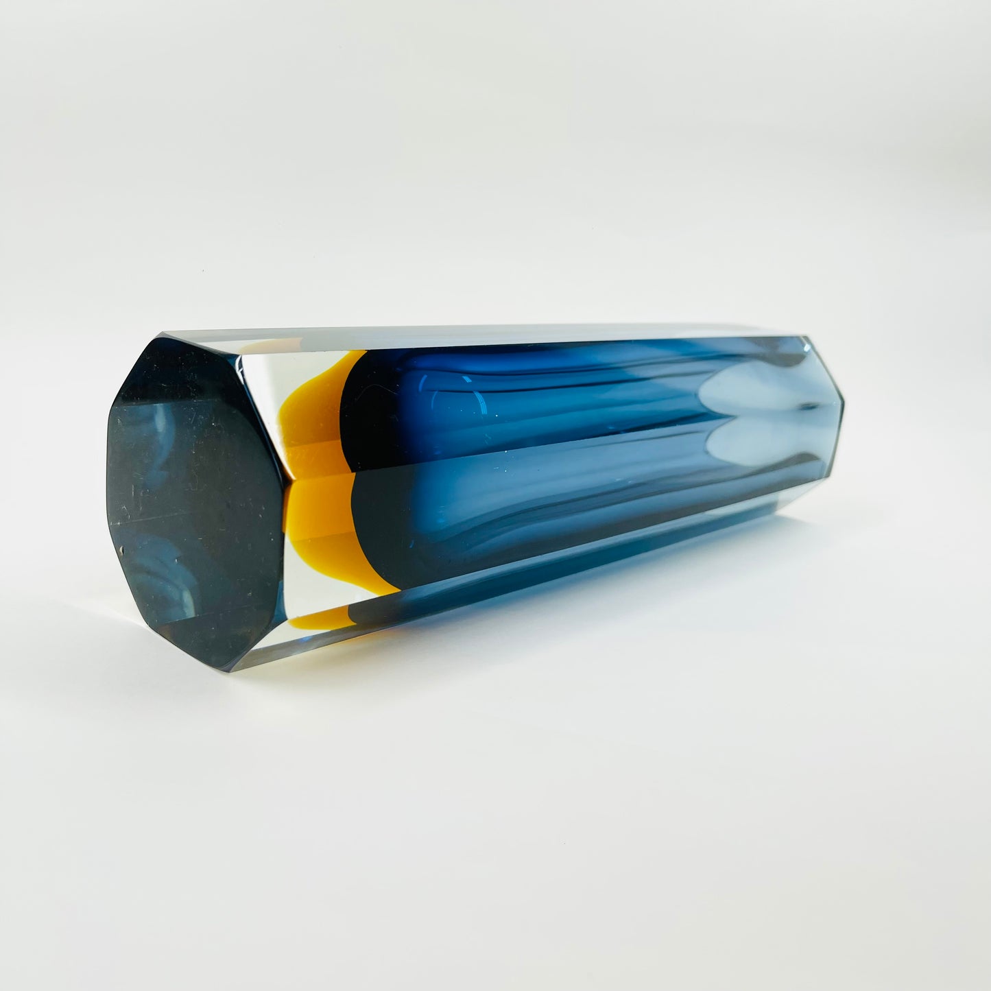 BLUE AMBER SOMMERSO GLASS HEXAGON MANDRUZZATO VASE