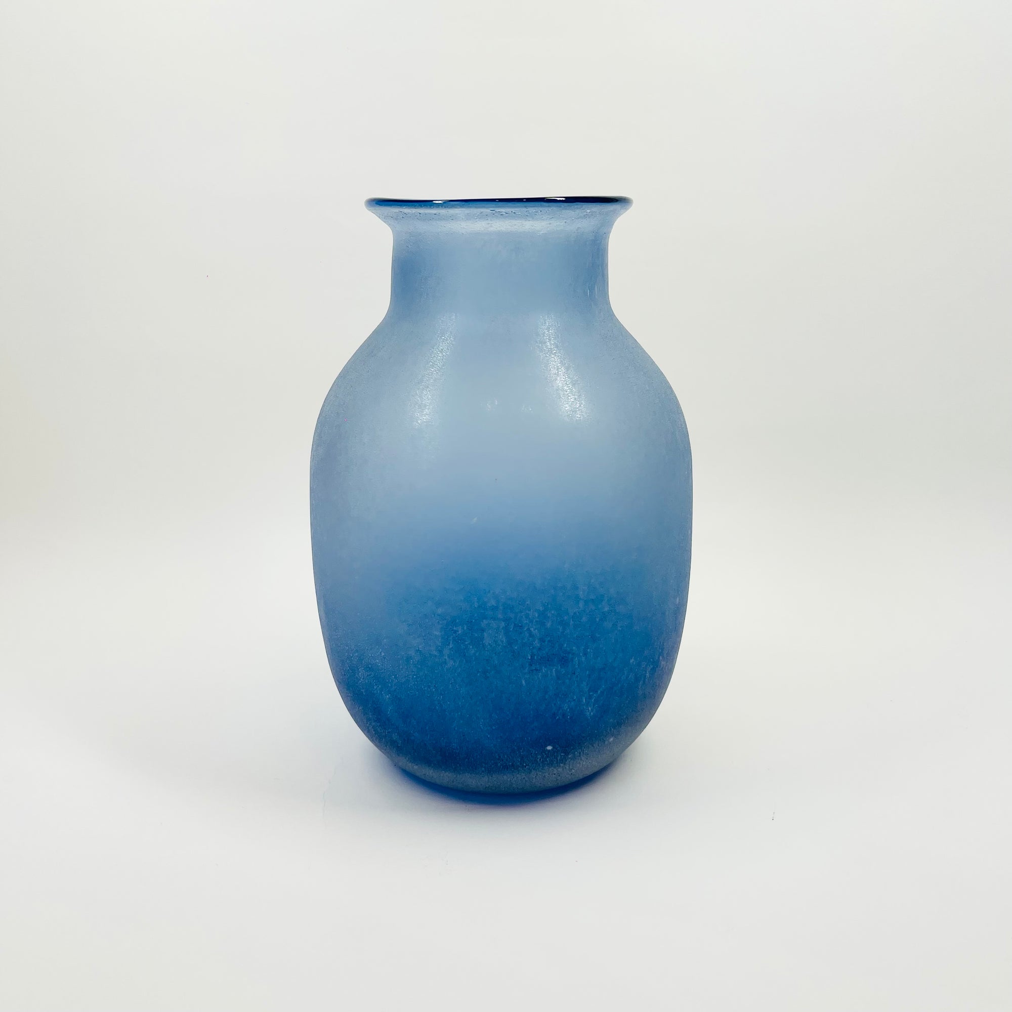 1980s BLUE ACID WASHED GLASS VASE