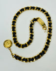 1980s CHANEL BLACK LEATHER GOLD PLATED LOGO BELT