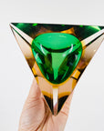 1950s MURANO MANDRUZZATO GREEN SALMON GLASS SOMMERSO FACETED TRIANGULAR GLASS BOWL