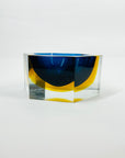 1950s COBALT BLUE TEAL GOLD MURANO MANDRUZZATO SOMMERSO FACETED GLASS HEXAGON BOWL