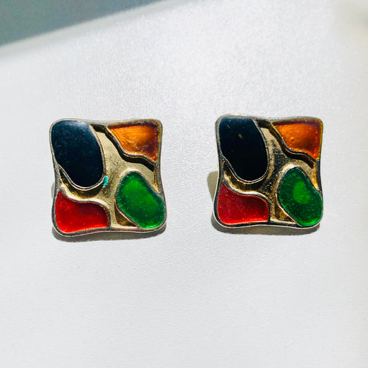 1950s TUTTI FRUITTI PUZZLE CLIP ON EARRINGS