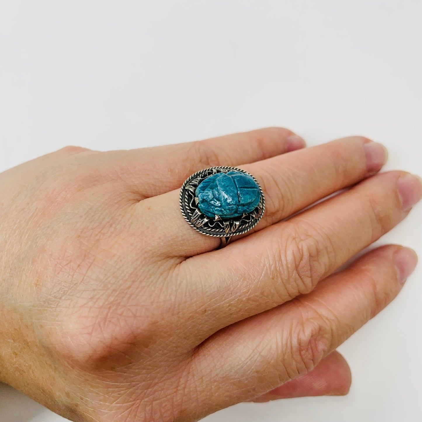 ANQUE BLUE SCARAB SILVER RING