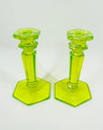 ART DECO URANIUM GLASS CANDLE STICKS