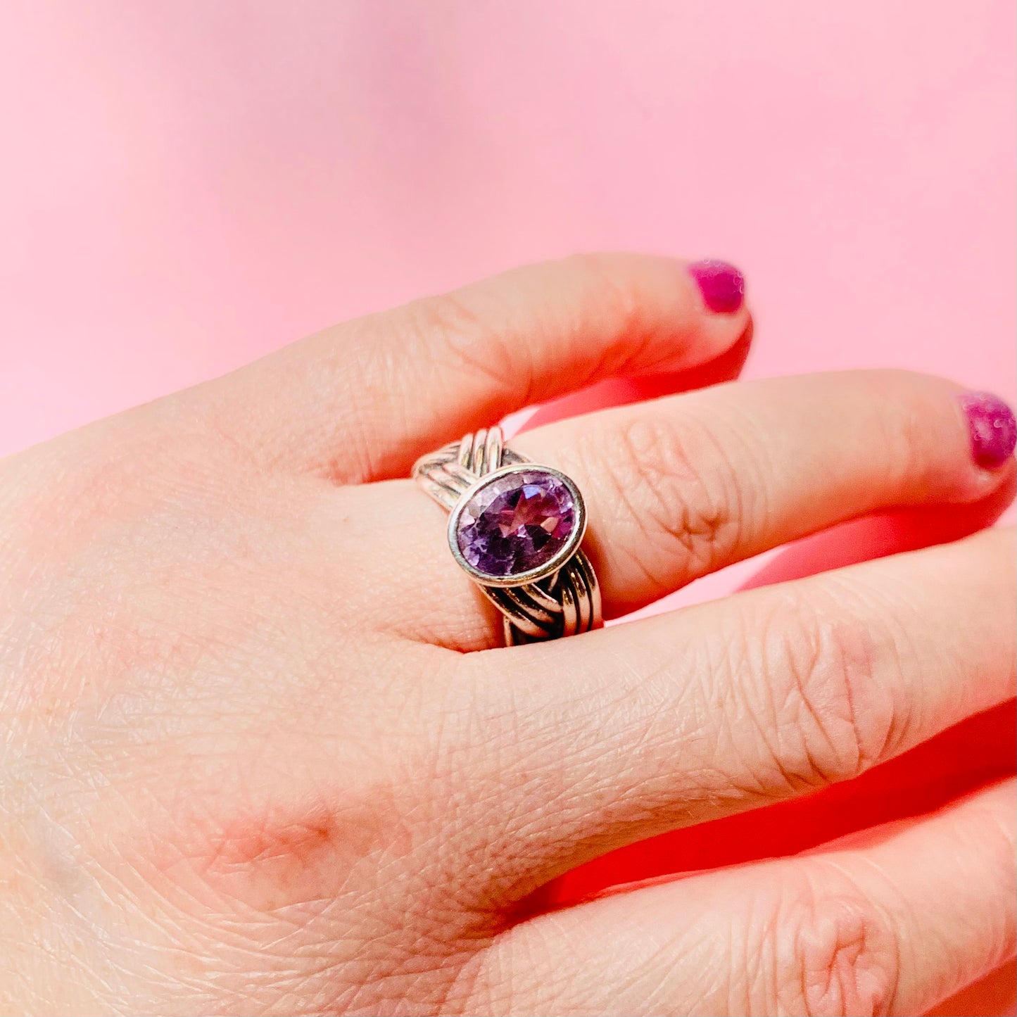 SILVER AMETHYST KNOT RING