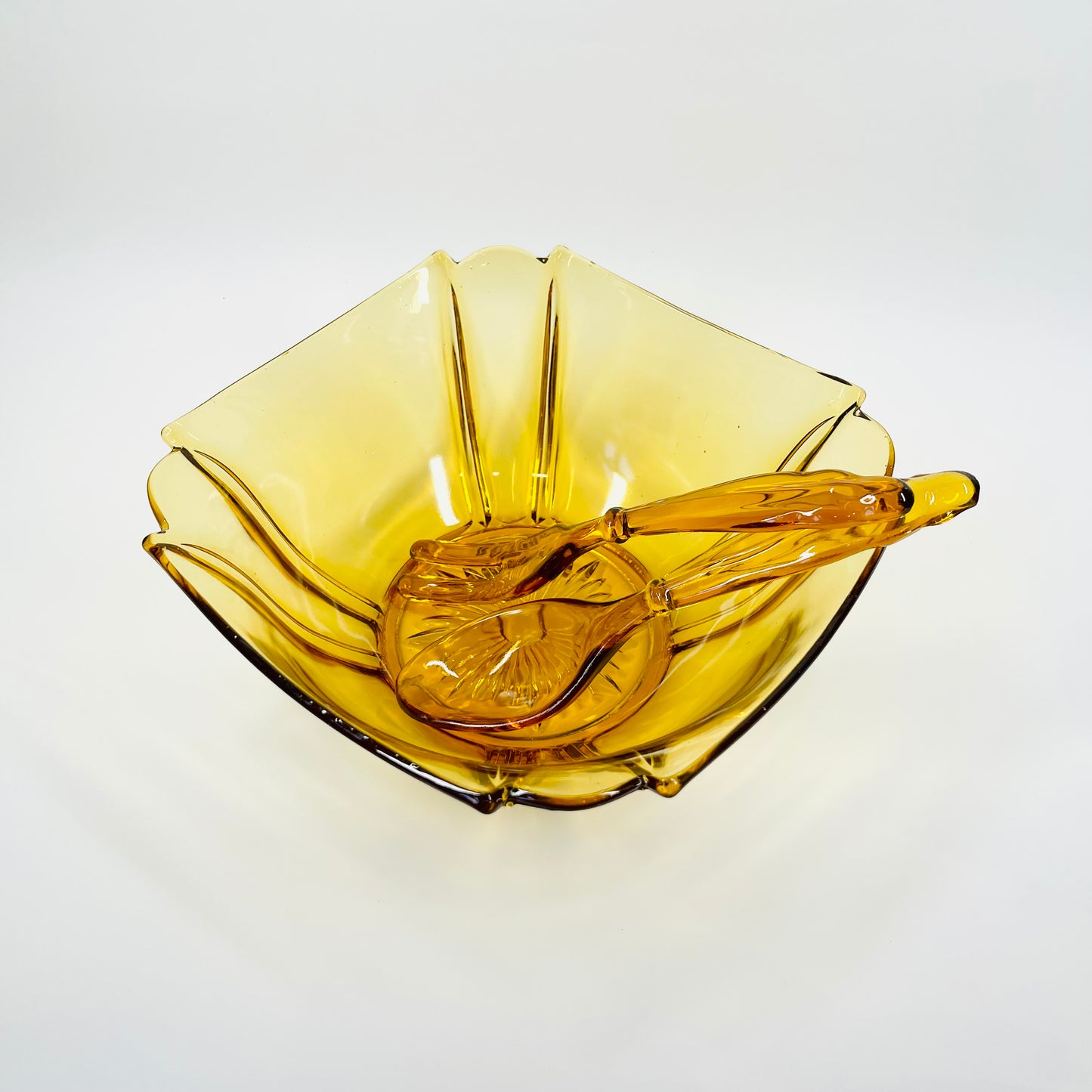 ANTIQUE ART DECO AMBER BOWL WITH MATCHING SERVERY