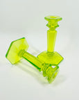ART DECO URANIUM GLASS CANDLE STICKS
