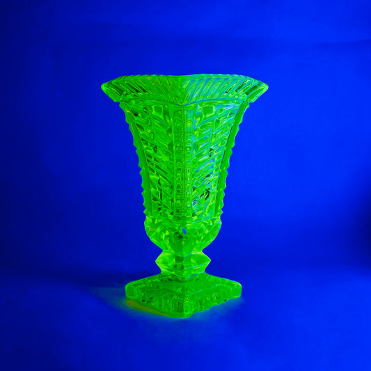 URANIUM GLASS FOOTED VASE