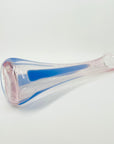 1980s AUSTRALIAN MOUTH BLOWN PINK BLUE ABSTRACT ART GLASS SWUNG VASE BY STEPHEN MORRIS