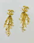 2020 LIMITED EDITION CHANEL CC LOGO PEARL TASSELS DROP PIERCED EARRINGS