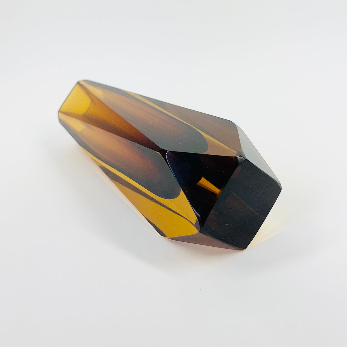 1950s BROWN AMBER MURANO SOMMERSO FACETED GLASS BLOCK VASE