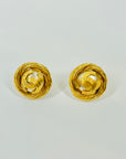 1996 CHANEL CC GOLD LOGO TWIST ROPE PEARL BUTTON CLIP ON EARRINGS