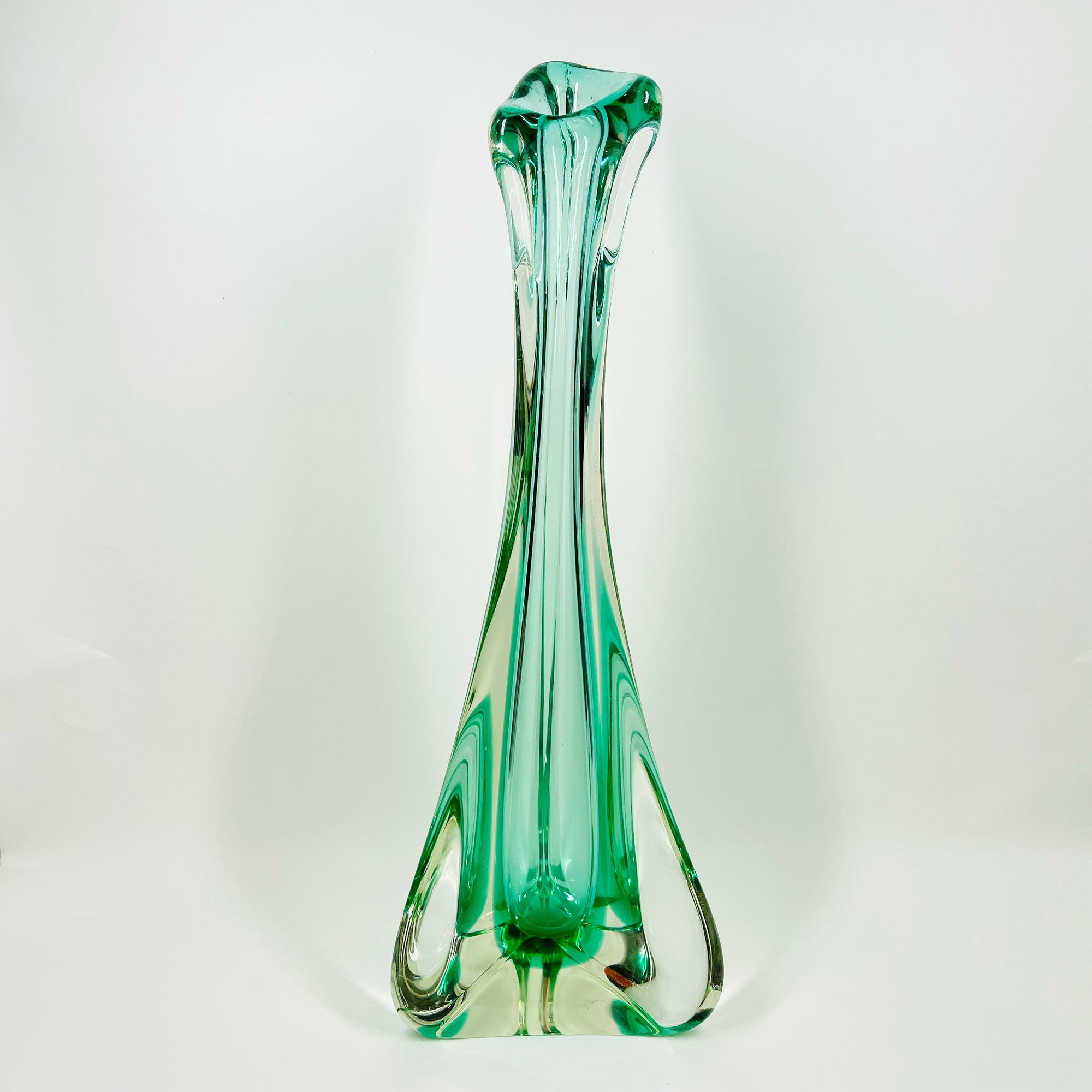 1950s MURANO TURQUOISE BLUE PAPERWEIGHT SWUNG GLASS VASE
