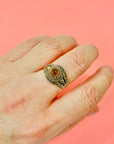 SILVER AMBER CABOCHON RING