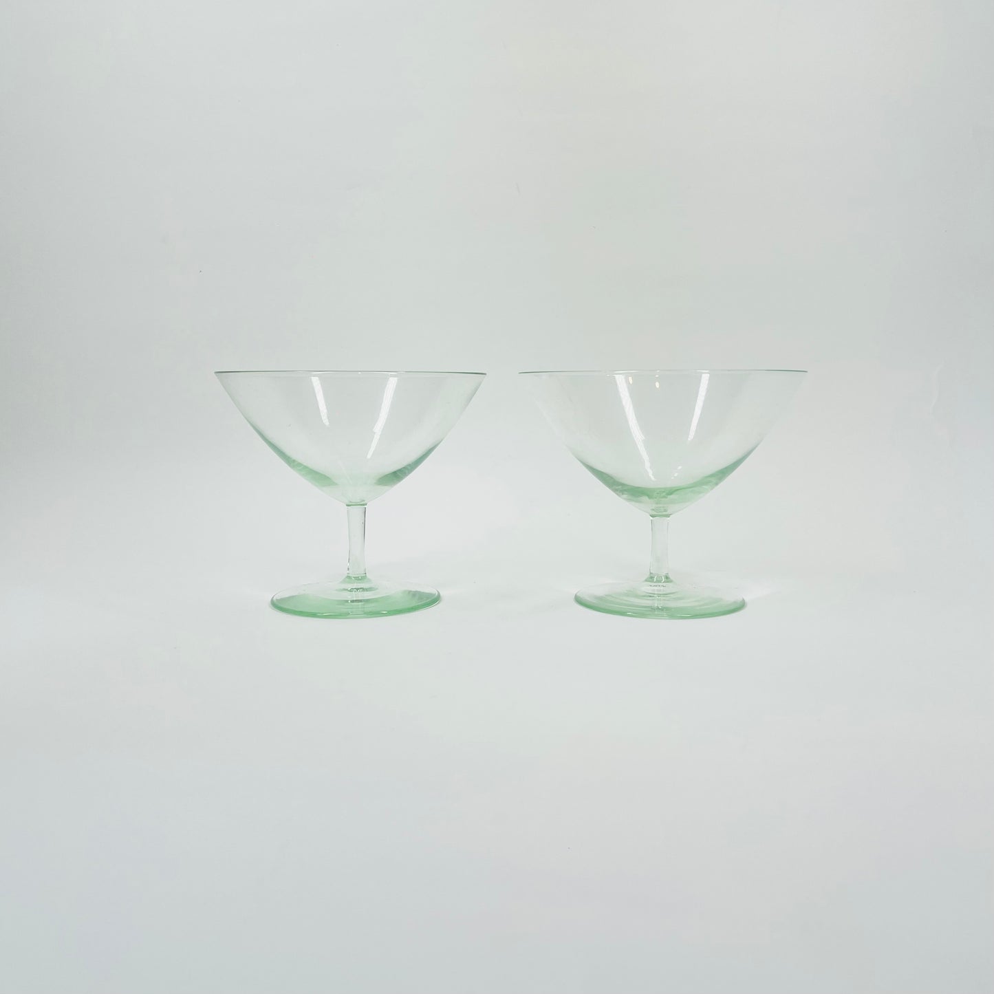 1950s GREEN SHORT STEM MARTINI GLASSES