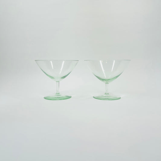 1950s GREEN SHORT STEM MARTINI GLASSES