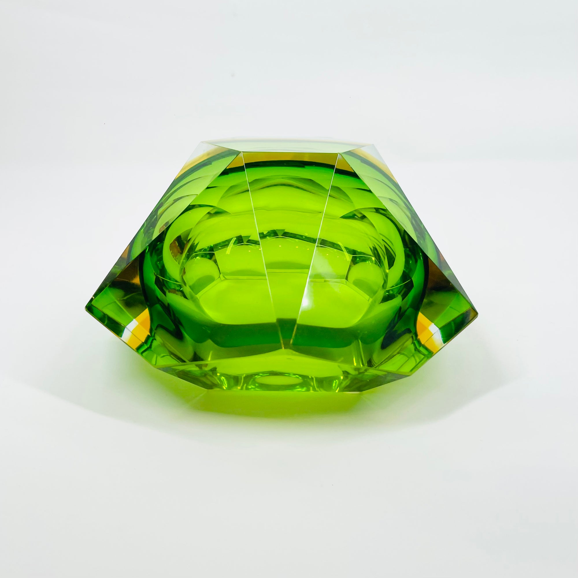 1950s GREEN YELLOW MURANO MANDRUZZATO SOMMERSO FACETED GLASS BOWL/ASHTRAY