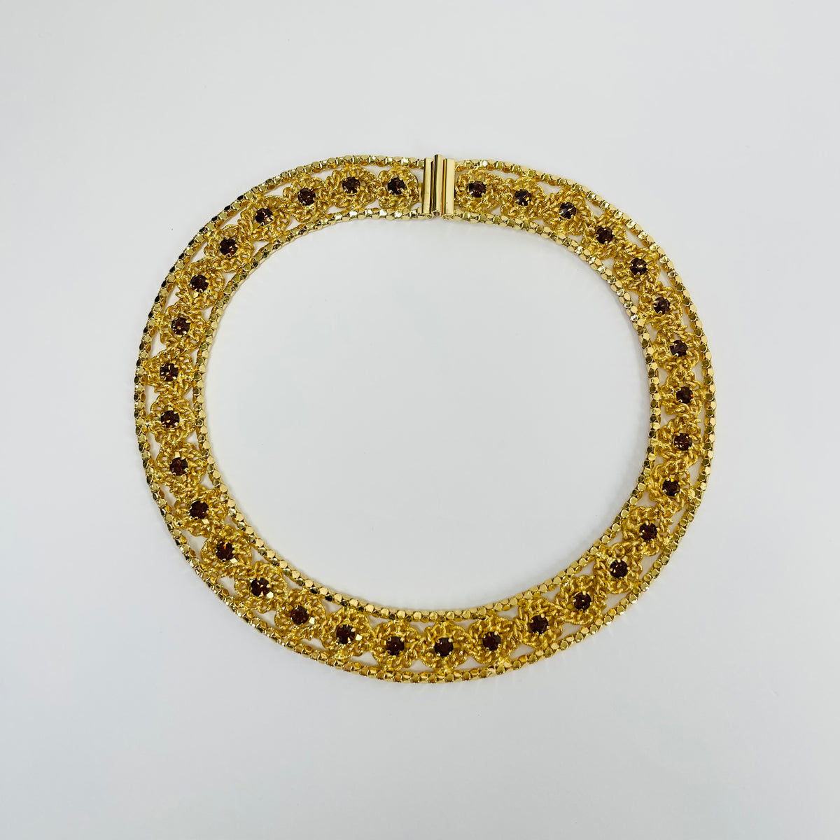 1950s CORO MESH AMBER COGNAC CRYSTALS COLLAR NECKLACE