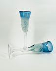 1980s MOUTH BLOWN MURANO BLUE SPATTER GLASSES