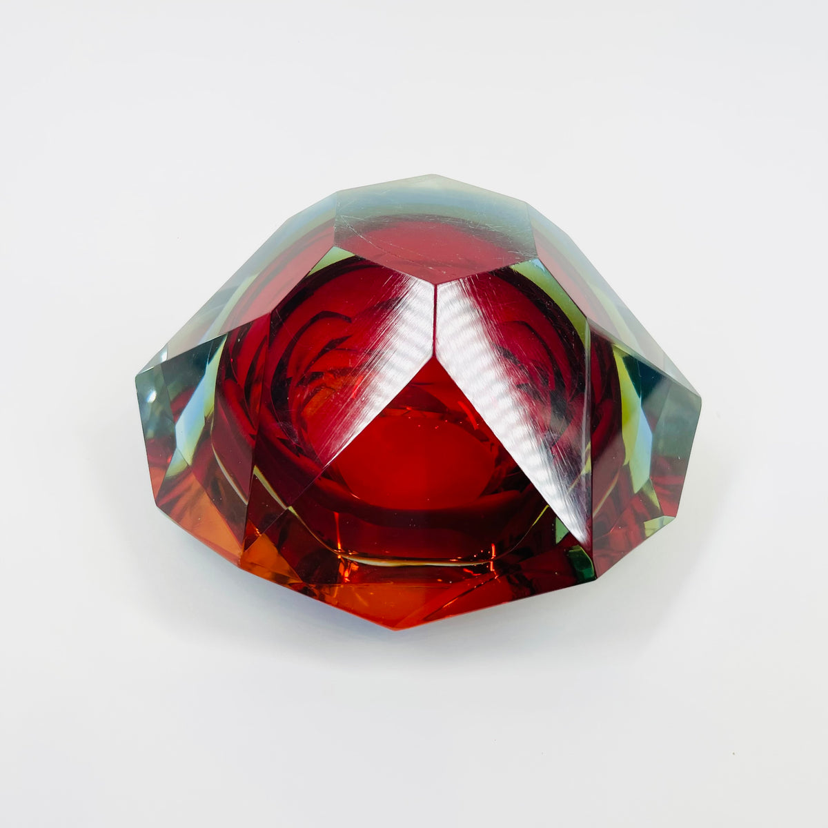 1950s MURANO MANDRUZZATO RUBY SOMMERSO DIAMOND FACETED GLASS BOWL