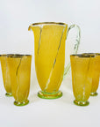 ANTIQUE ART DECO CRACKLED URANIUM GLASS JUG SET