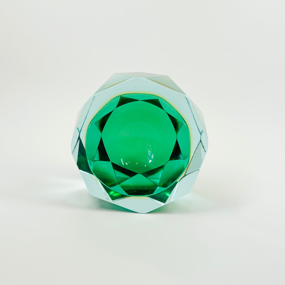 1940s GREEN BLUE GOLD AMBER MURANO MANDRUZZATO SOMMERSO DIAMOND FACETED GLASS BOWL/ASHTRAY
