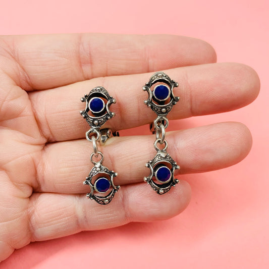 ANTIQUE SILVER LAPIS EARRINGS