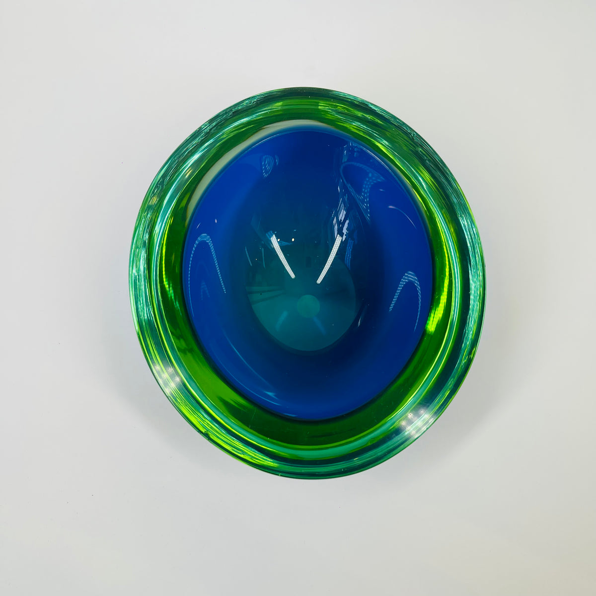 1940s BLUE AQUAMARINE SOMMERSO URANIUM GLASS OBLONG BOWL