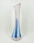 1980s AUSTRALIAN MOUTH BLOWN PINK BLUE ABSTRACT ART GLASS SWUNG VASE BY STEPHEN MORRIS