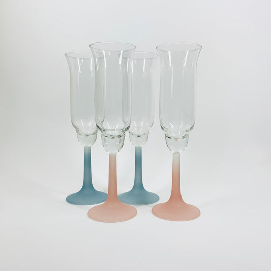 60s SATIN GLASS STEM CHAMPAGNE FLUTES