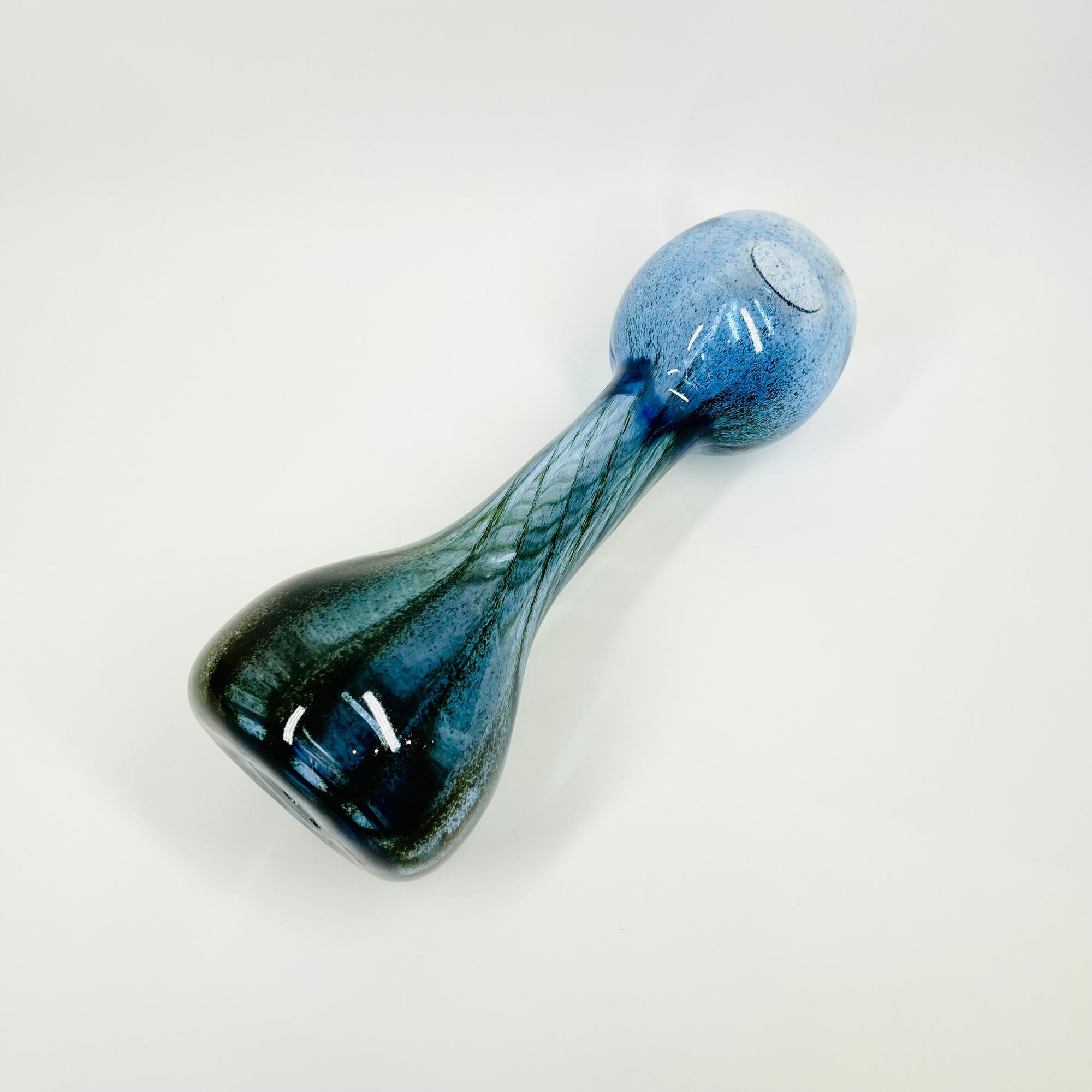 1980s KOSTA BODA MOUTH BLOWN BLUE ART GLASS VASE BY GORAN WARFF