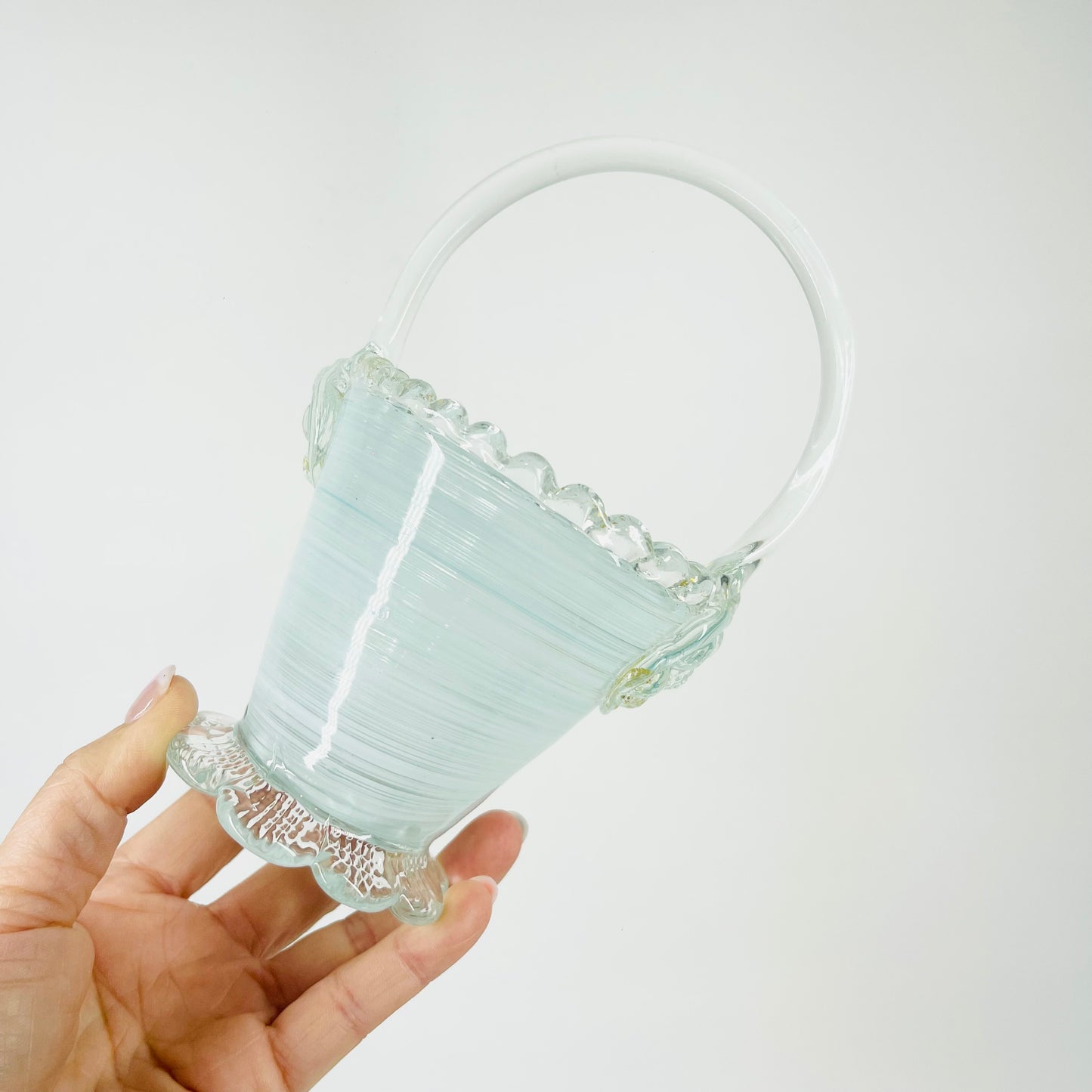 1950s VENETIAN BLUE LATTICINO GLASS BASKET