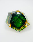 1940s GREEN GOLD AMBER MURANO MANDRUZZATO SOMMERSO FACETED GLASS BOWL/ASHTRAY