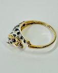1970s 9 MIXED 14K WHITE YELLOW GOLD DIAMOND BLACK SAPPHIRE SNOW LEOPARD RING