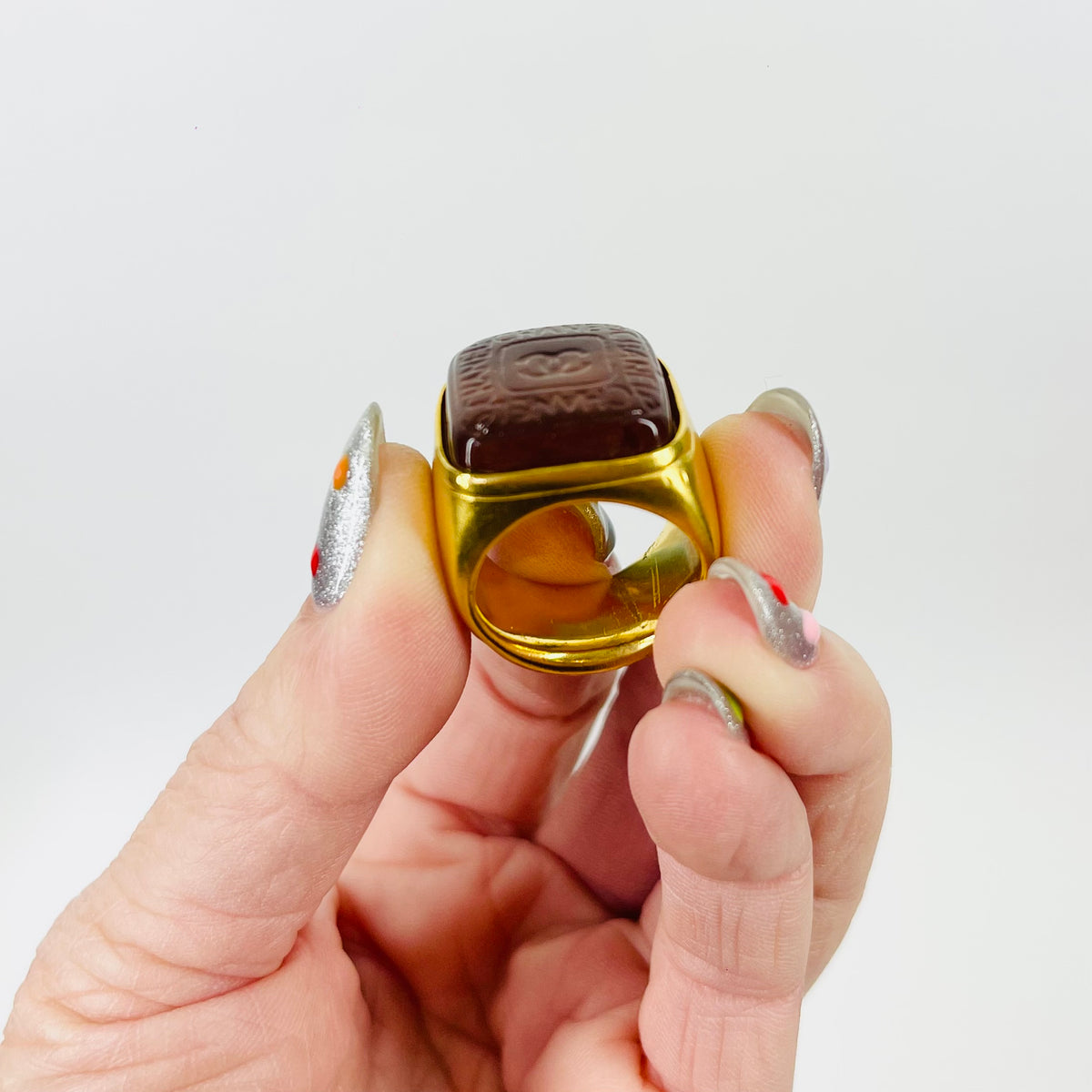 1980s CHANEL GRIPOIX AMBER SEAL RING