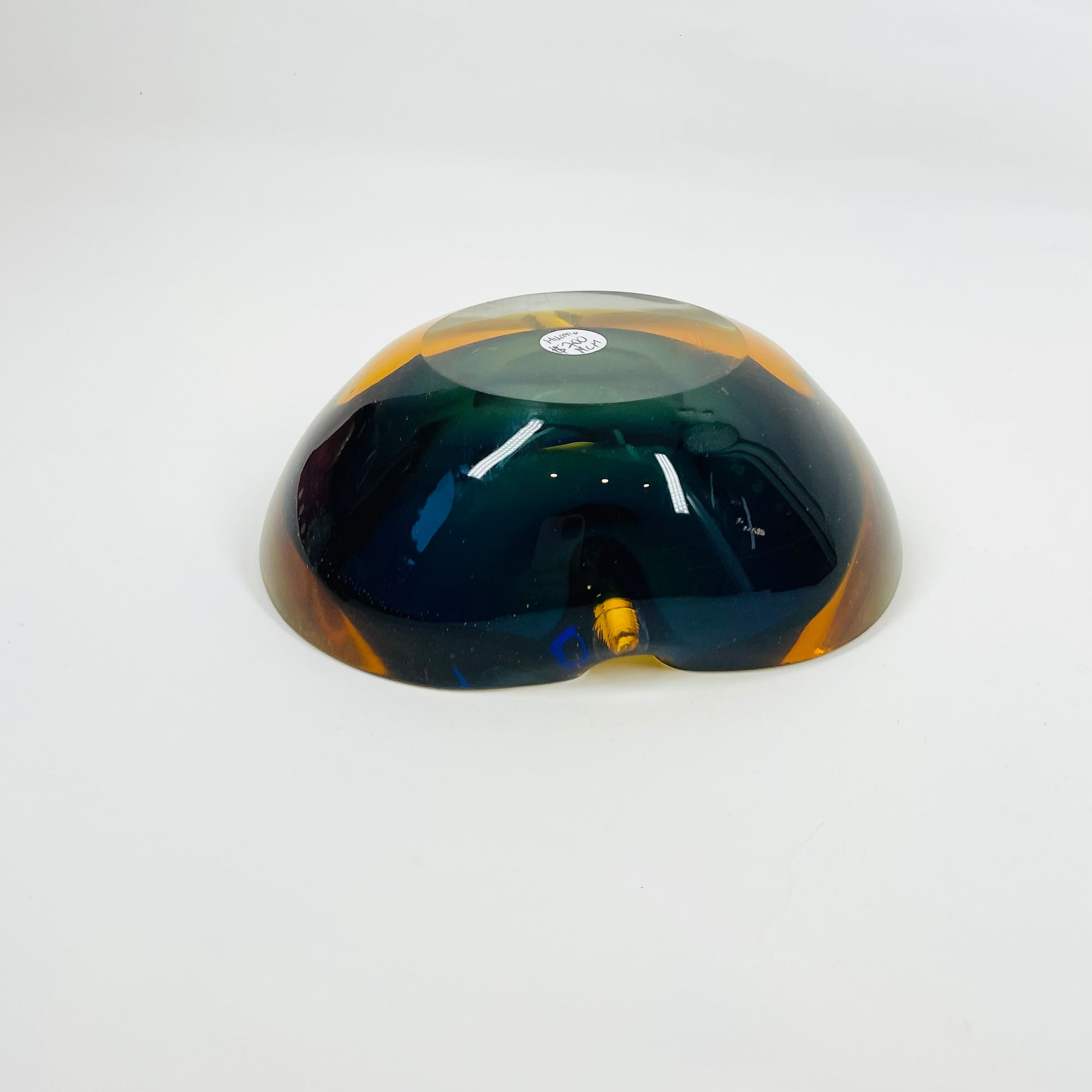 1950s COBALT BLUE TEAL AMBER MURANO SOMMERSO GLASS PINCHED BOWL/ASHTRAY