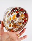 1980s AUSTRALIAN MOUTH BLOWN ORANGE RED AVENTURINE SPATTER ART GLASS MINI BOWL/VASE
