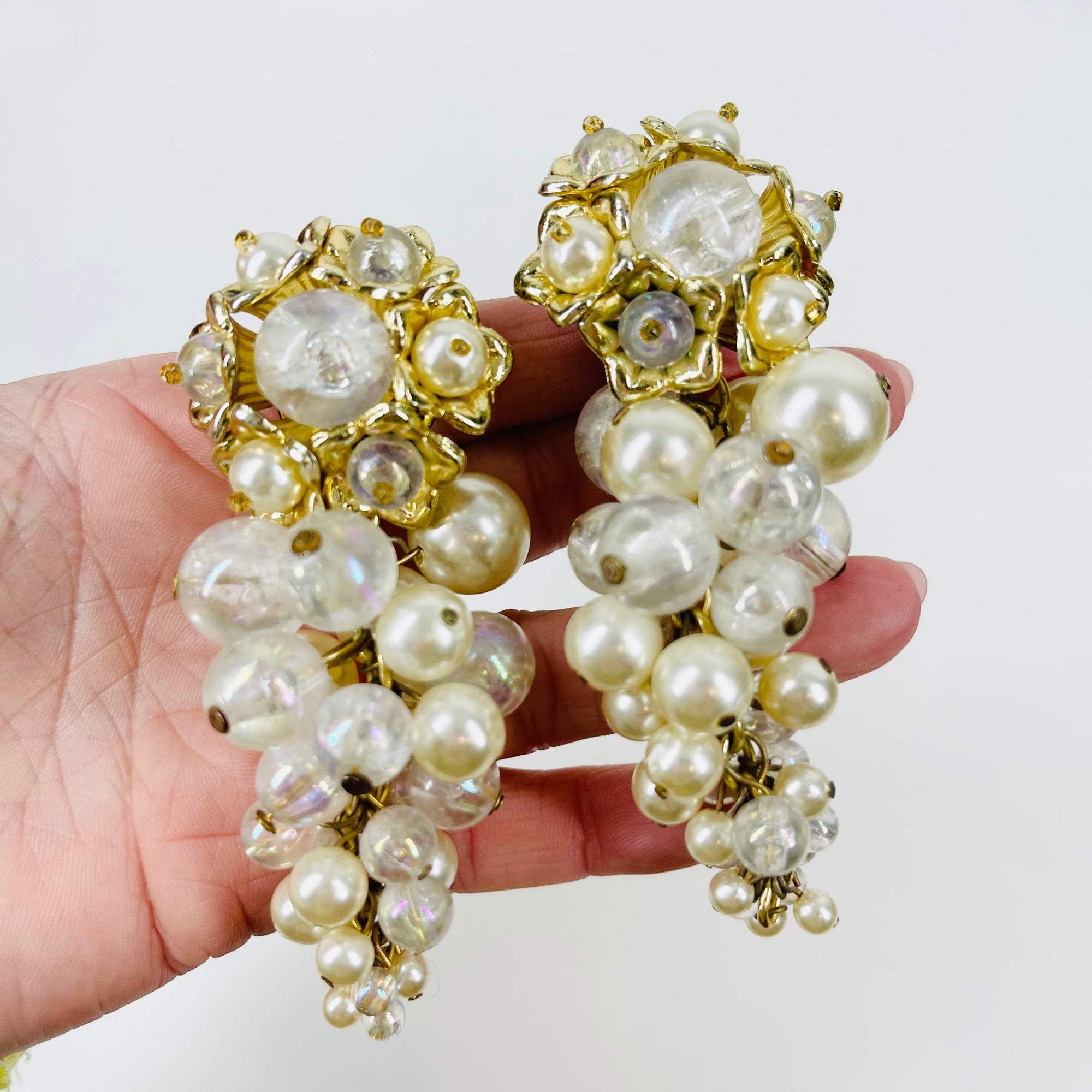 1950s PEARL GRAPES CLUSTERS CLIP ON EARRINGS