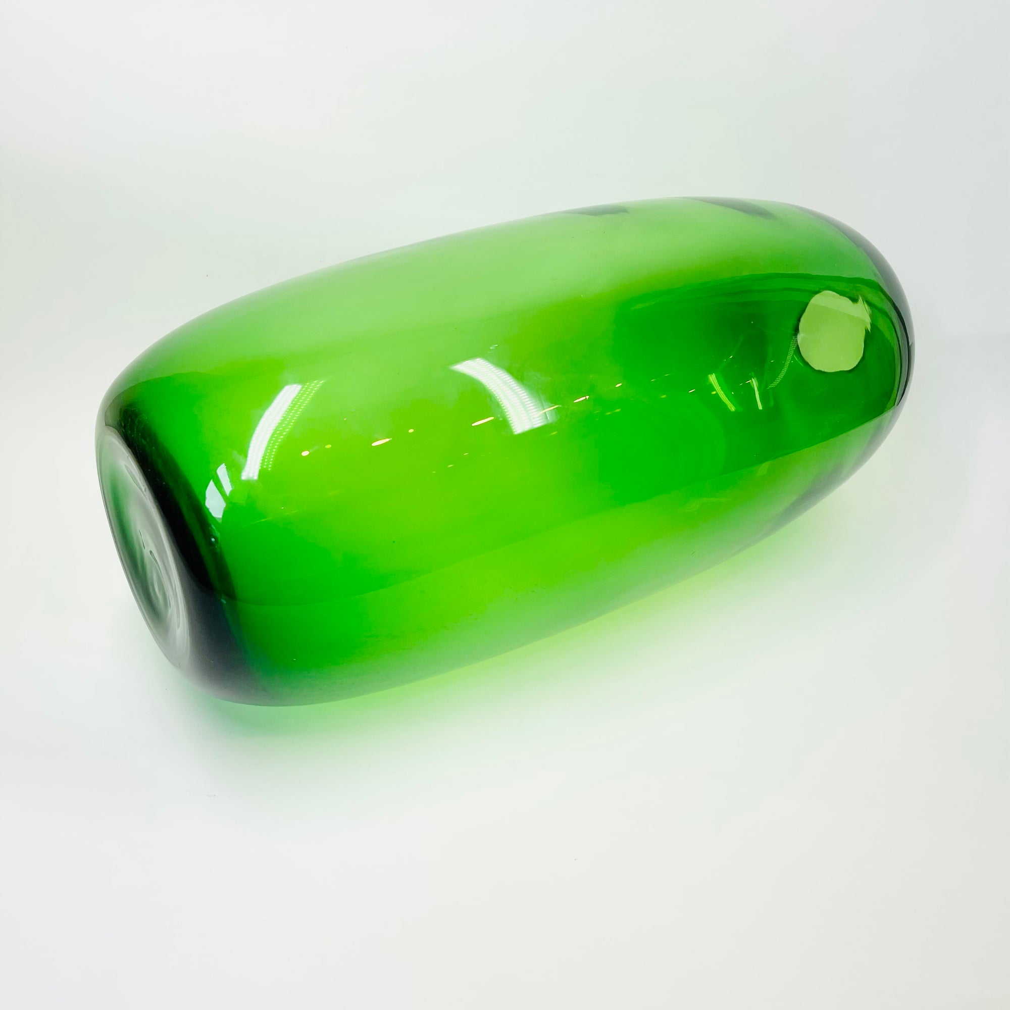 LARGE 1960s SWEDISH ORREFORS HAND MADE GREEN GLASS OBLONG VASE