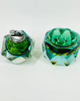 1940s GREEN BLUE MURANO SOMMERSO FACETED GLASS LIGHTER BOX