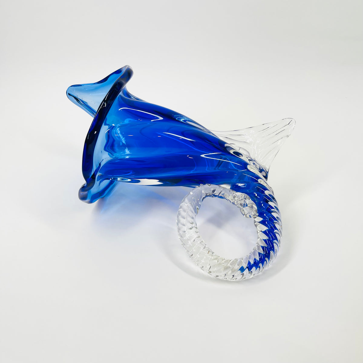 1970s MURANO COBALT BLUE SOMMERSO GLASS CORNUCOPIA VASE