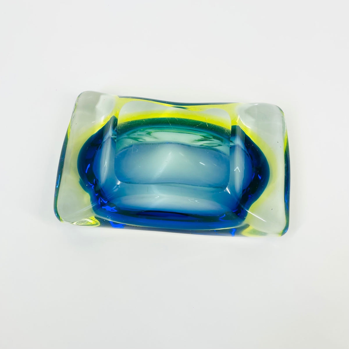 1940s GREEN COBALT BLUE SOMMERSO URANIUM GLASS BOWL