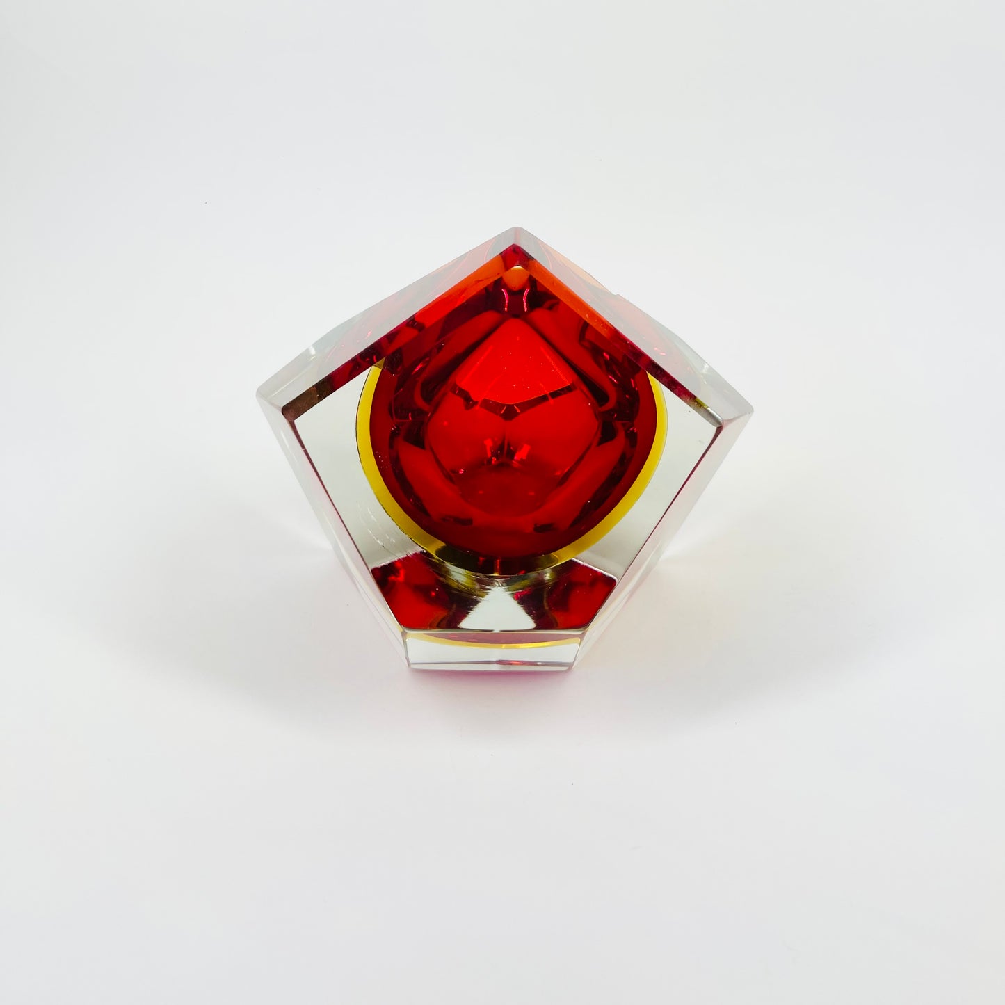 1950s FACETED MURANO RED YELLOW GEODE BOWL