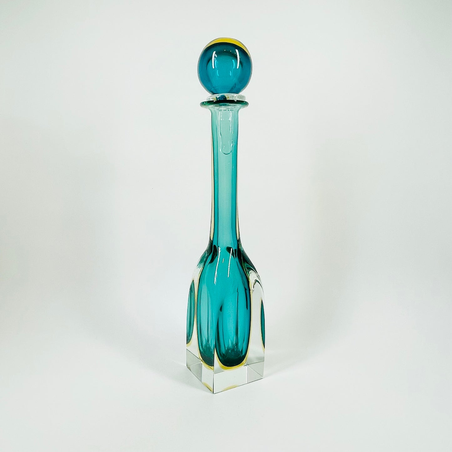 1950s MURANO GREEN BLUE YELLOW SOMMERSO GLASS DECANTER