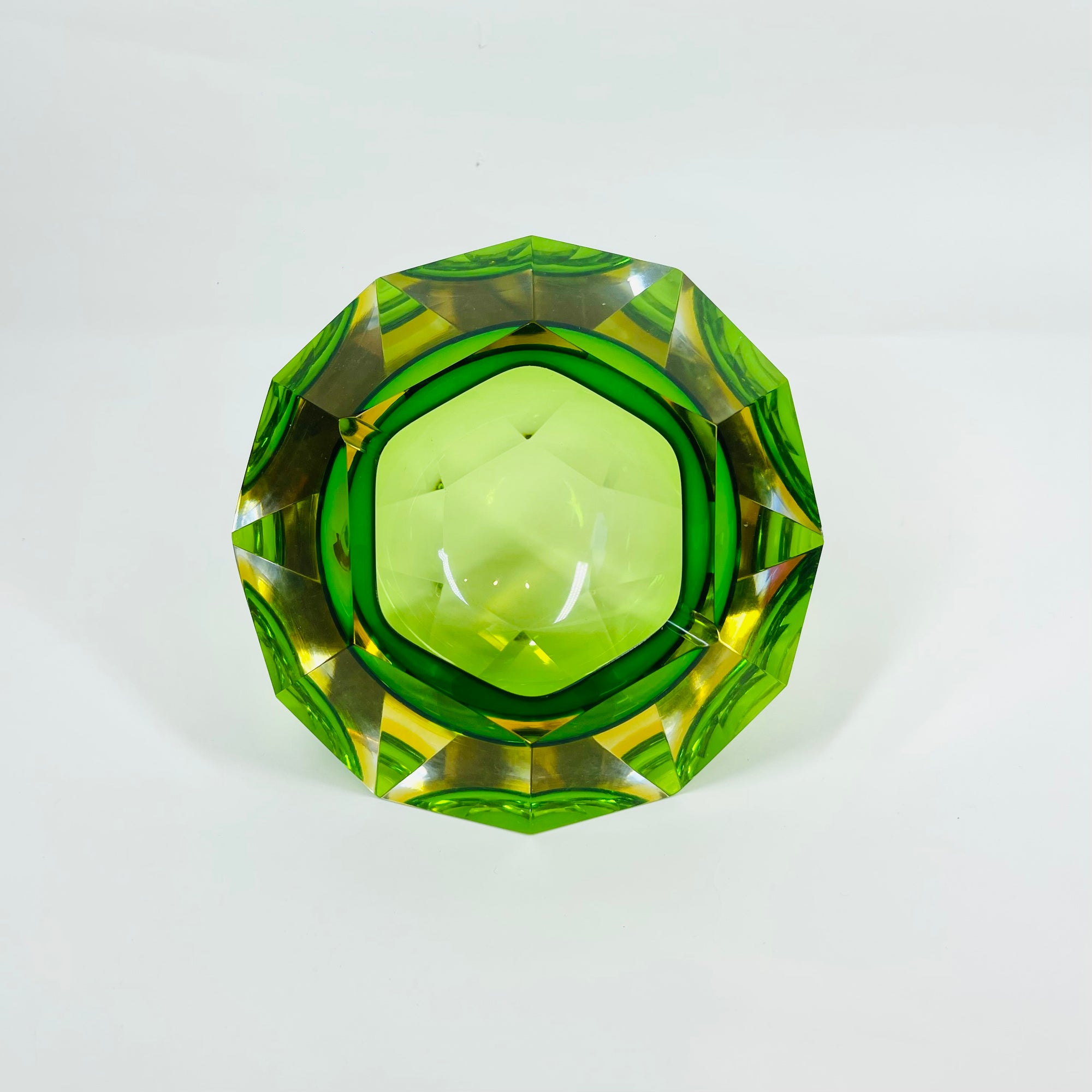 1950s GREEN YELLOW MURANO MANDRUZZATO SOMMERSO FACETED GLASS BOWL/ASHTRAY