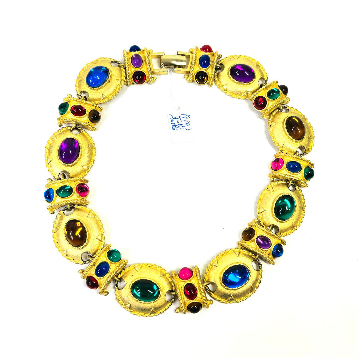 1980s MUGHAL STYLE TUTTI FRUITTI LINKS NECKLACE