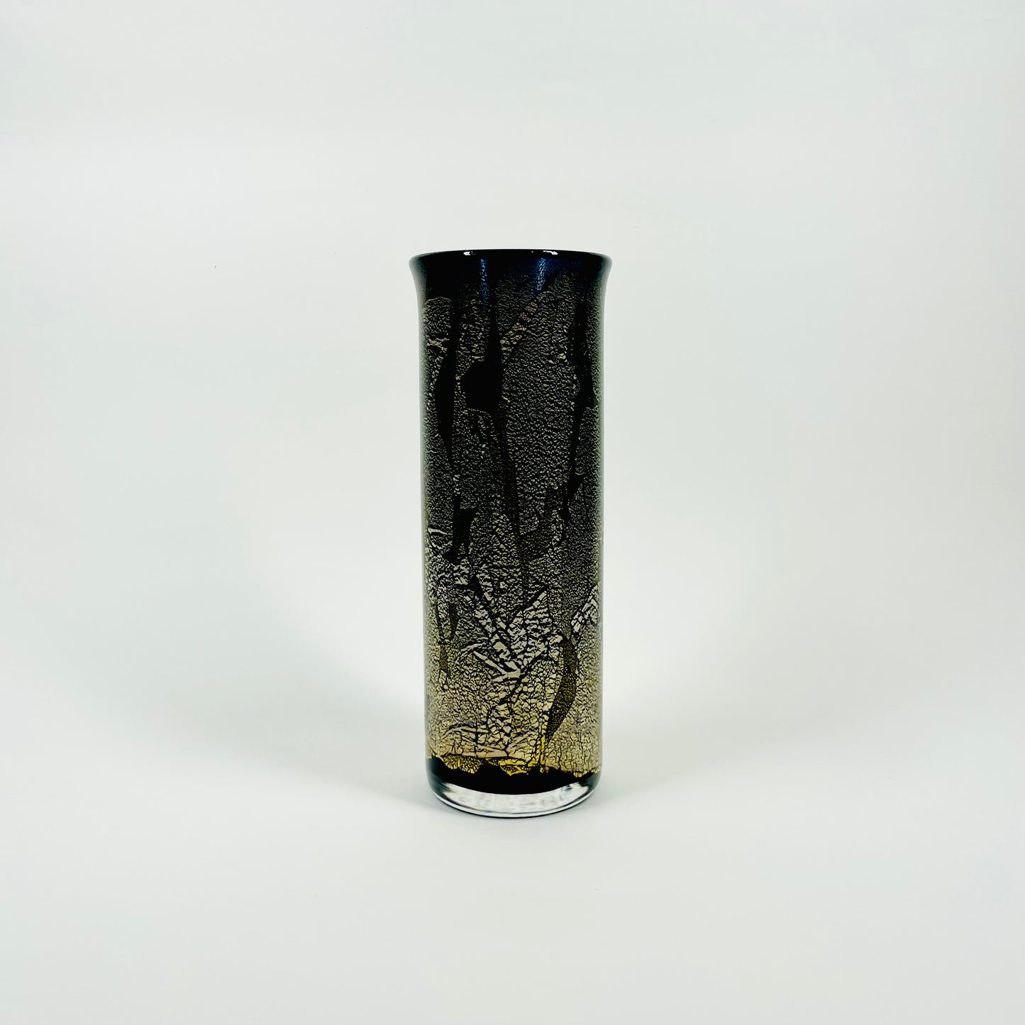 VINTAGE ISLE OF WIGHT BLACK GOLD SILVER FOIL TUBE ART GLASS VASE