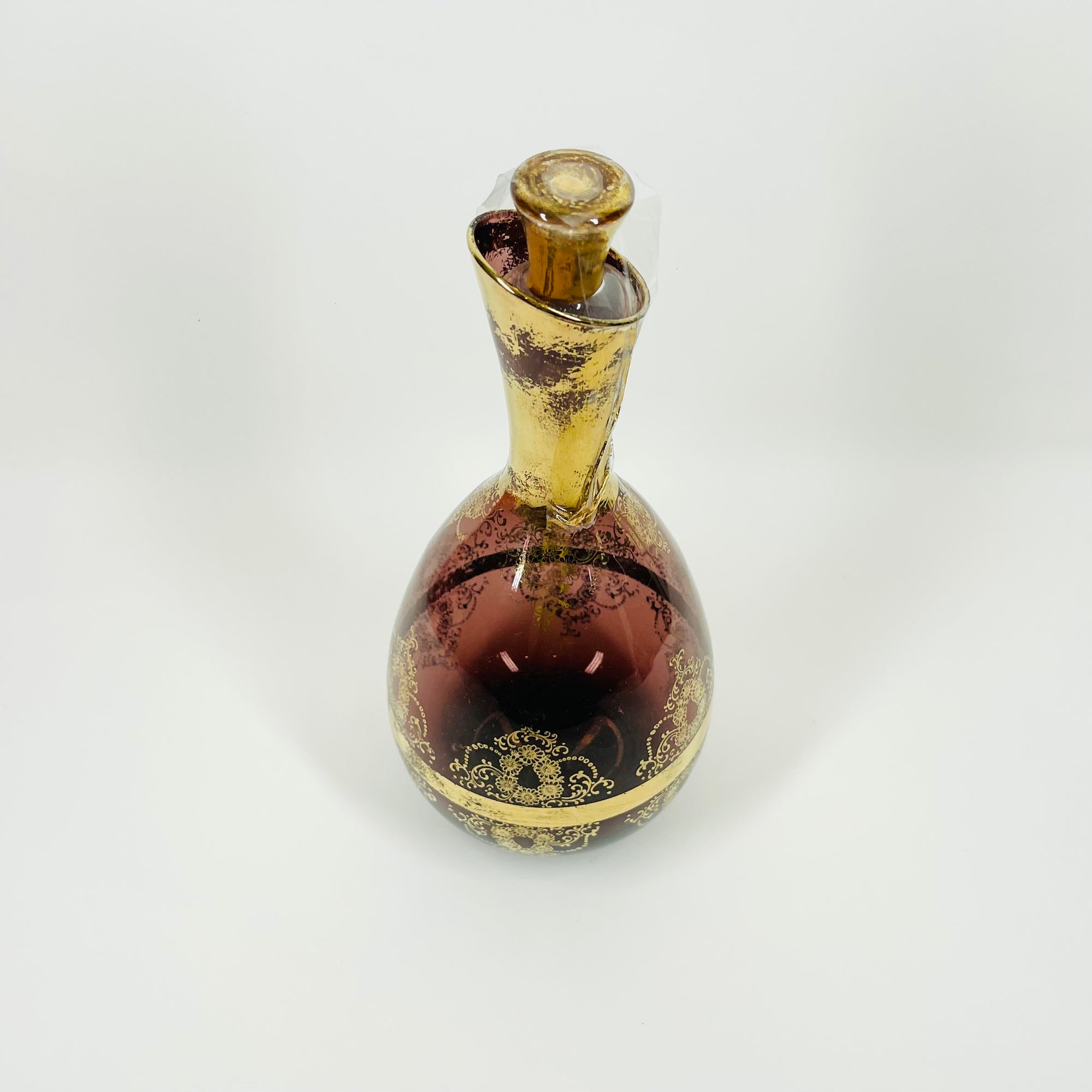 ANTIQUE ITALIAN VENETIAN PURPLE GLASS CARAFE SET WITH GOLD GILDING